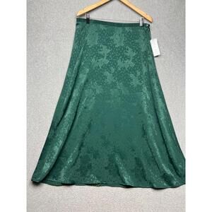 Vintage Emily Rose Satin Victorian Floral Skirt L Prairie Chic Cottagecore Green